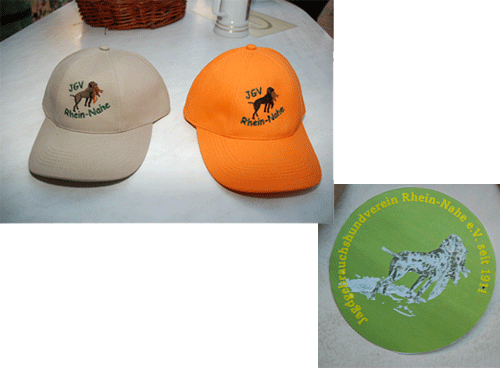 Caps und Aufkleber vom JGV Rhein-Nahe
